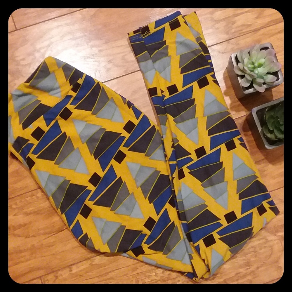 Mustard Gray & Royal Blue Christmas Tree Leggings